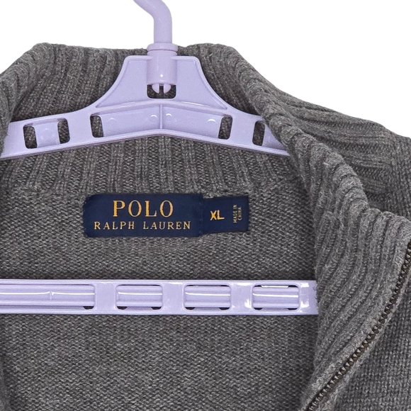 Polo Ralph Lauren Pullover Mens EL Estate Rib Quarter Zip Grey Sweater Pony - Picture 6 of 10